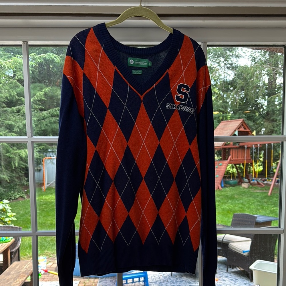 Argyle V-Neck Sweater - Navy and Orange